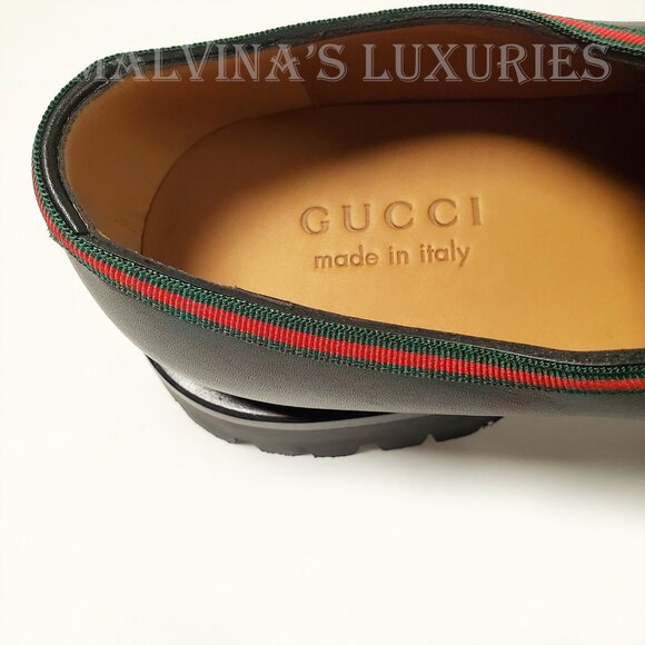 GUCCI SHOES MENS JASPER WEB TRIM LACE-UP BLACK LEATHER DERBY sz 9 / US 9.5 - Picture 11 of 14